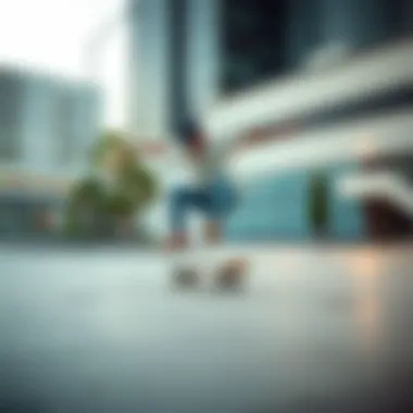 A skateboarder demonstrating various tricks on a 30 inch skateboard in an urban setting.