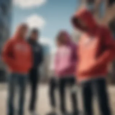 Skateboarders Embracing Exclusive Hoodies A group of skateboarders wearing exclusive hoodies in an urban setting.