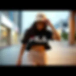 Dynamic display of Fila crop top in urban skate setting