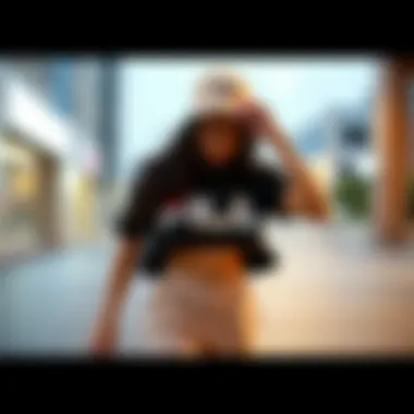 Dynamic display of Fila crop top in urban skate setting