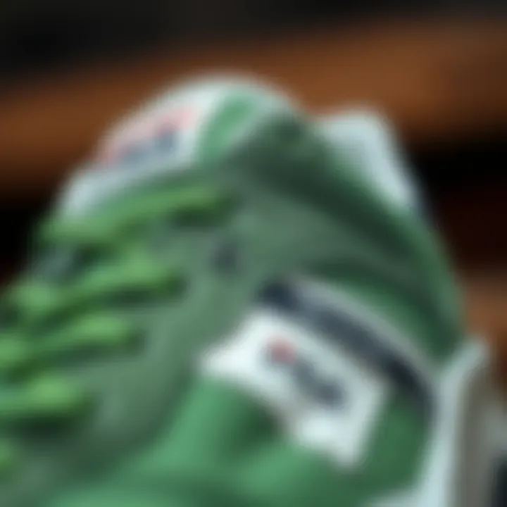 Close-up of green Fila sneaker detailing and texture