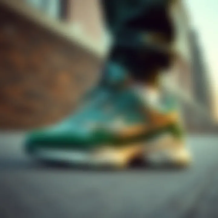 Green Fila sneakers paired with trendy streetwear