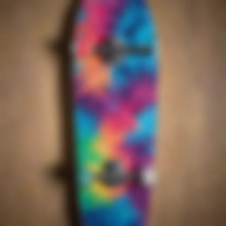 Close-up of tie dye patterns on skateboard gear