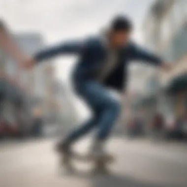 A skater performing tricks while wearing a zip-up jacket