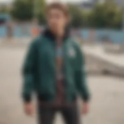 Stylish juniors' zip-up jacket in an urban skatepark setting