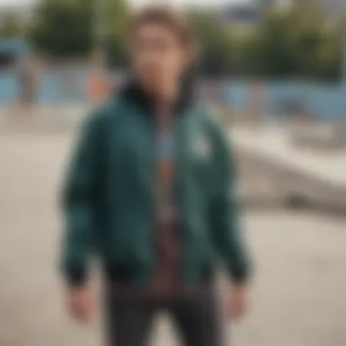 Stylish juniors' zip-up jacket in an urban skatepark setting