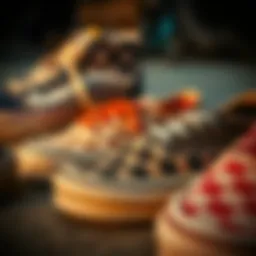 A close-up view of knock off Vans showcasing unique patterns and materials