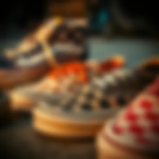 A close-up view of knock off Vans showcasing unique patterns and materials