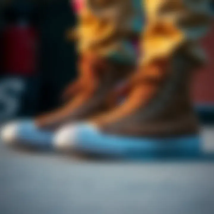 Craftsmanship and Design Excellence Design details of light brown high top Converse shoes