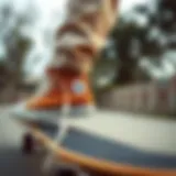 Light brown high top Converse on a skateboard