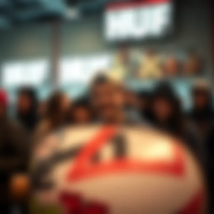 A group of skateboard enthusiasts enjoying the atmosphere at a HUF store event