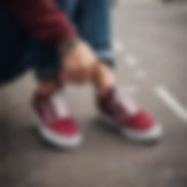 Fashionable outfit paired with maroon Vans