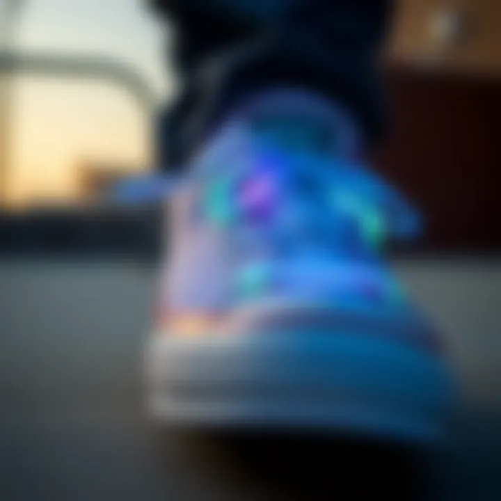 Close-up of neon design elements on Chuck Taylors