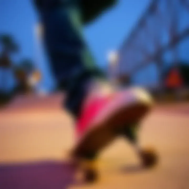 Skater performing tricks while wearing neon Chuck Taylors