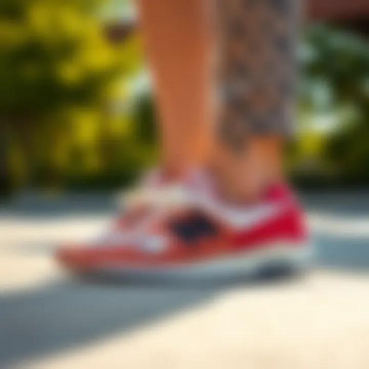 Stylish lifestyle shot featuring the New Balance 620 paired with trendy skate attire