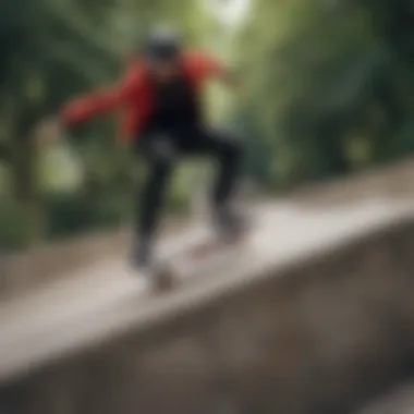 Skateboarder in Action with Nike Blazers A skateboarder wearing Nike Blazers in an urban setting