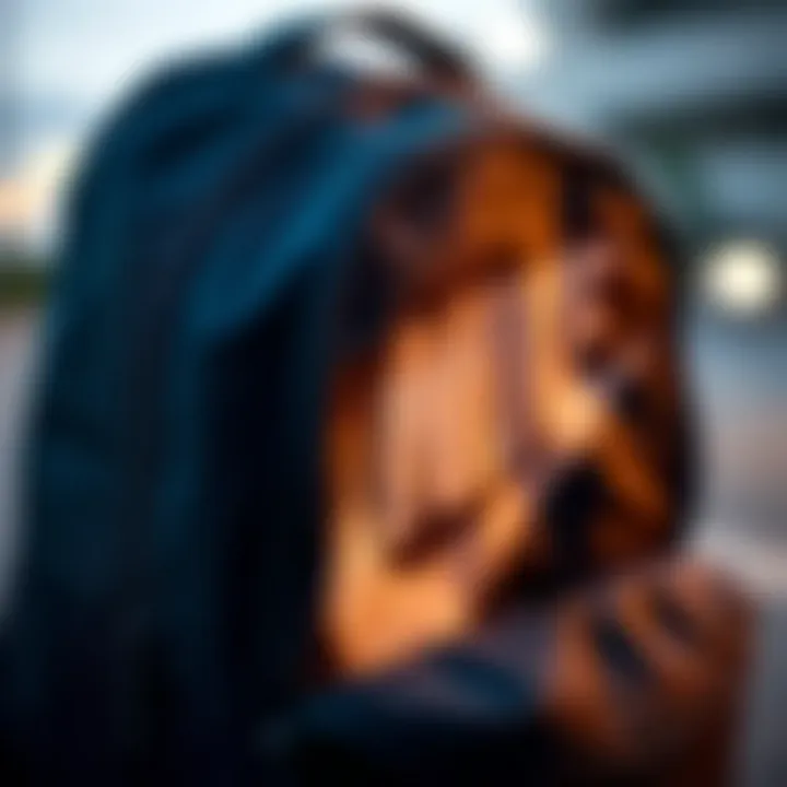 Close-up of Nike knapsack features including compartments and materials