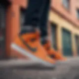 Stylish Nike SB high tops against a vibrant urban backdrop