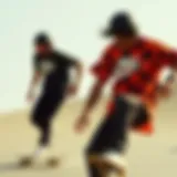 Dynamic skateboarding scene featuring Nike shirts