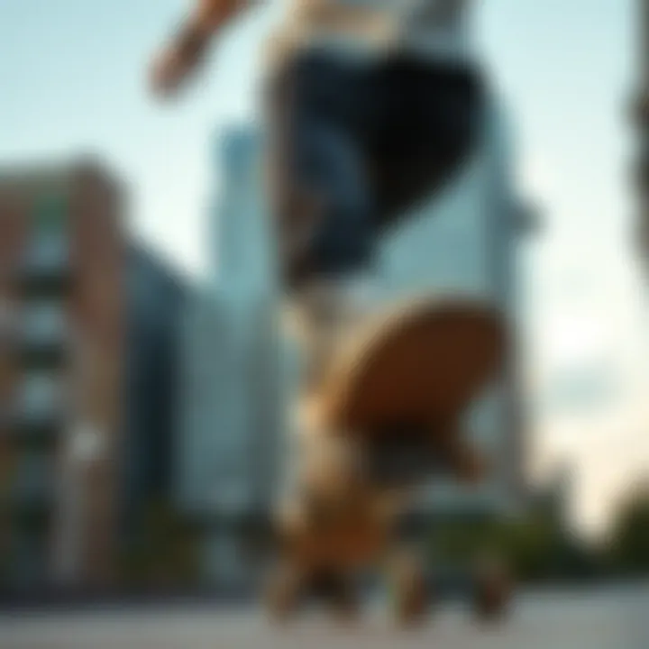 A skateboarder performing tricks wearing NSS skate shoes in an urban environment