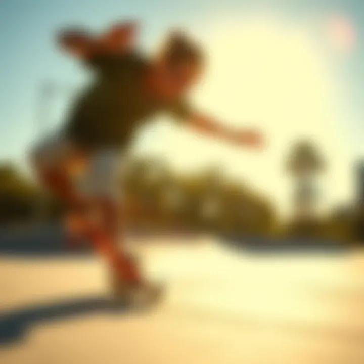 Skateboarder performing a trick in bright sunlight, wearing Oakley Red Prizm lenses