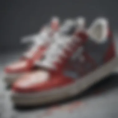 Close-up of a skate shoe with paint splatter pattern