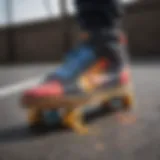 Colorful paint splatter on skateboard shoes