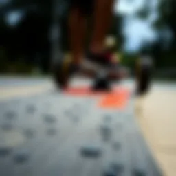 Close-up view of textured penny board griptape