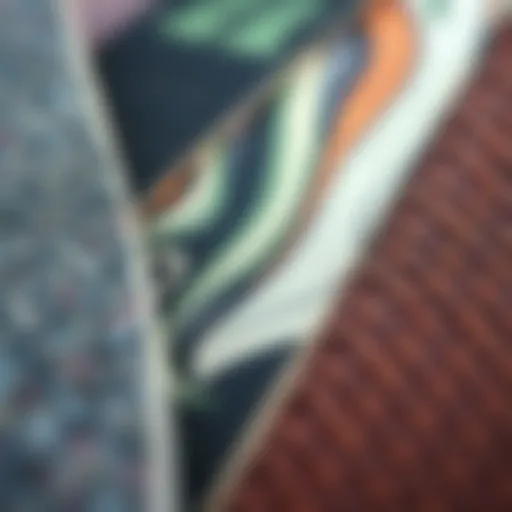 A close-up of various griptape textures for penny boards.