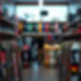 A vibrant skate shop interior showcasing a diverse range of skateboards and apparel.