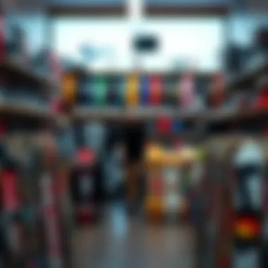 A vibrant skate shop interior showcasing a diverse range of skateboards and apparel.