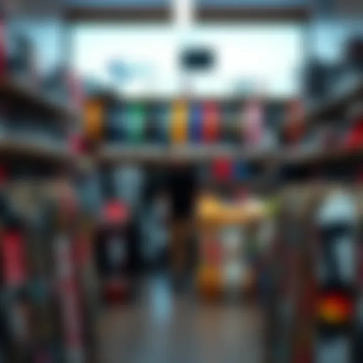 A vibrant skate shop interior showcasing a diverse range of skateboards and apparel.