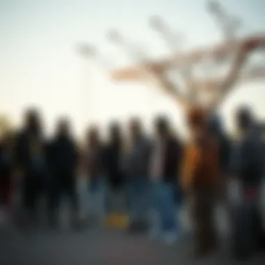 Group of skaters gathered, highlighting the community aspect of skate culture with the Primitive Trunks Jacket