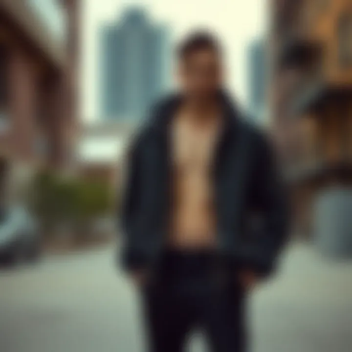 Fashionable display of the Primitive Trunks Jacket against an urban backdrop