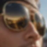 Close-up view of Ray-Ban gold black sunglasses showcasing the frame design