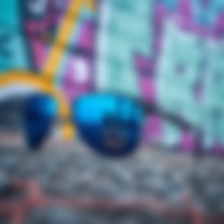 Ray-Ban Justin Polarized Blue with Graffiti Background Ray-Ban Justin Polarized Blue sunglasses displayed against a vibrant graffiti wall
