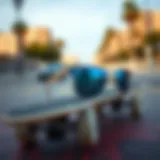 Stylish Ray-Ban Justin Polarized Blue sunglasses on a skateboard