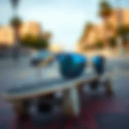 Stylish Ray-Ban Justin Polarized Blue sunglasses on a skateboard
