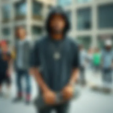 A group of skaters showcasing their unique chain pendants in an urban setting