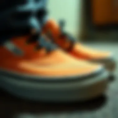 A close-up of reflective slip-on Vans highlighting their texture