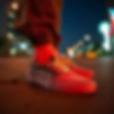 Street style featuring reflective slip-on Vans as a fashion statement