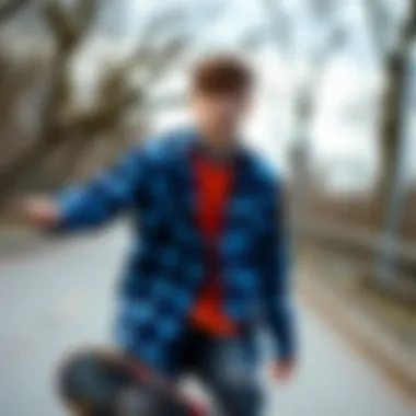 Styling the Royal Blue Flannel in Skateboarding Culture Royal blue flannel shirt styled in a skateboarding environment