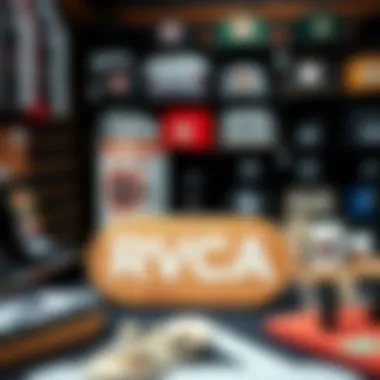 Close-up of RVCA products in a dealer shop