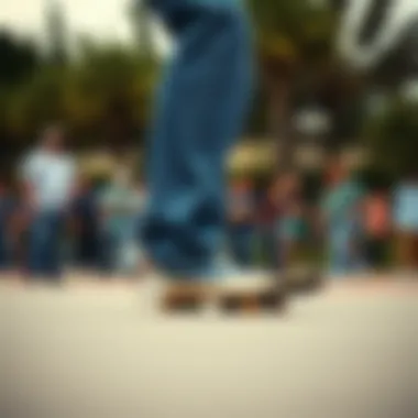 A historical timeline illustration of denim's evolution in skate culture