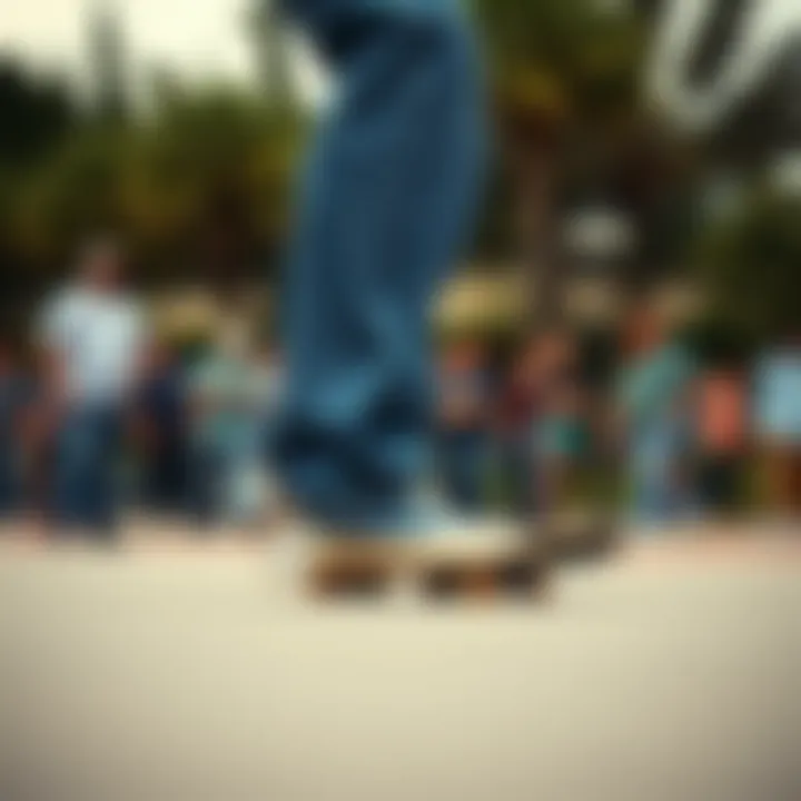 A historical timeline illustration of denim's evolution in skate culture