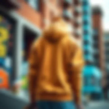 A stylish skate hoodie displayed against a vibrant urban backdrop