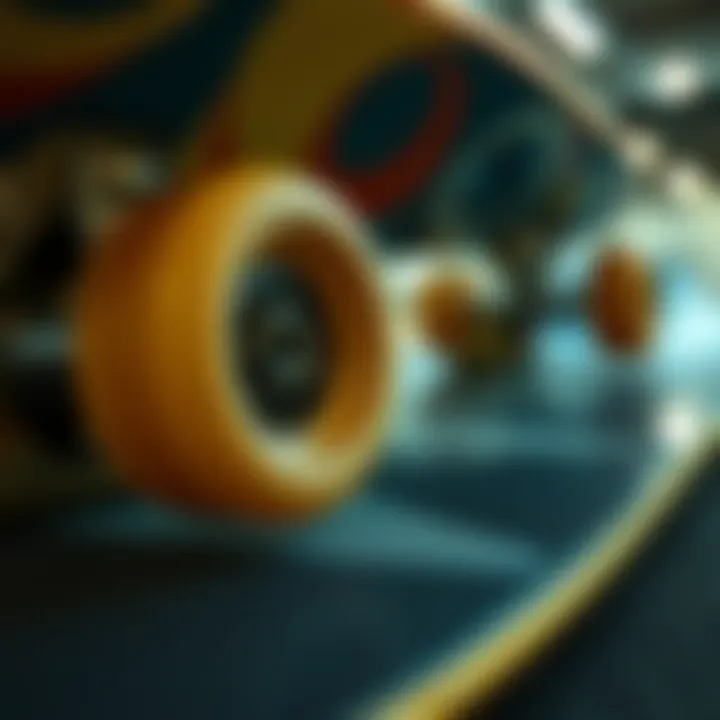 Detailed View of Skateboard Components Close-up of skateboard wheels and deck