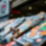 Various skateboard designs displayed together
