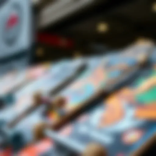 Various skateboard designs displayed together