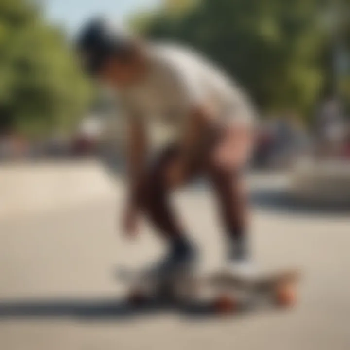 A skateboarder showcasing their gear in a park